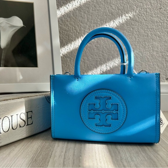 NWT Tory Burch Ella Bio Mini Tote Crossbody - Blue Azure - Sold Out Color! - Picture 1 of 12